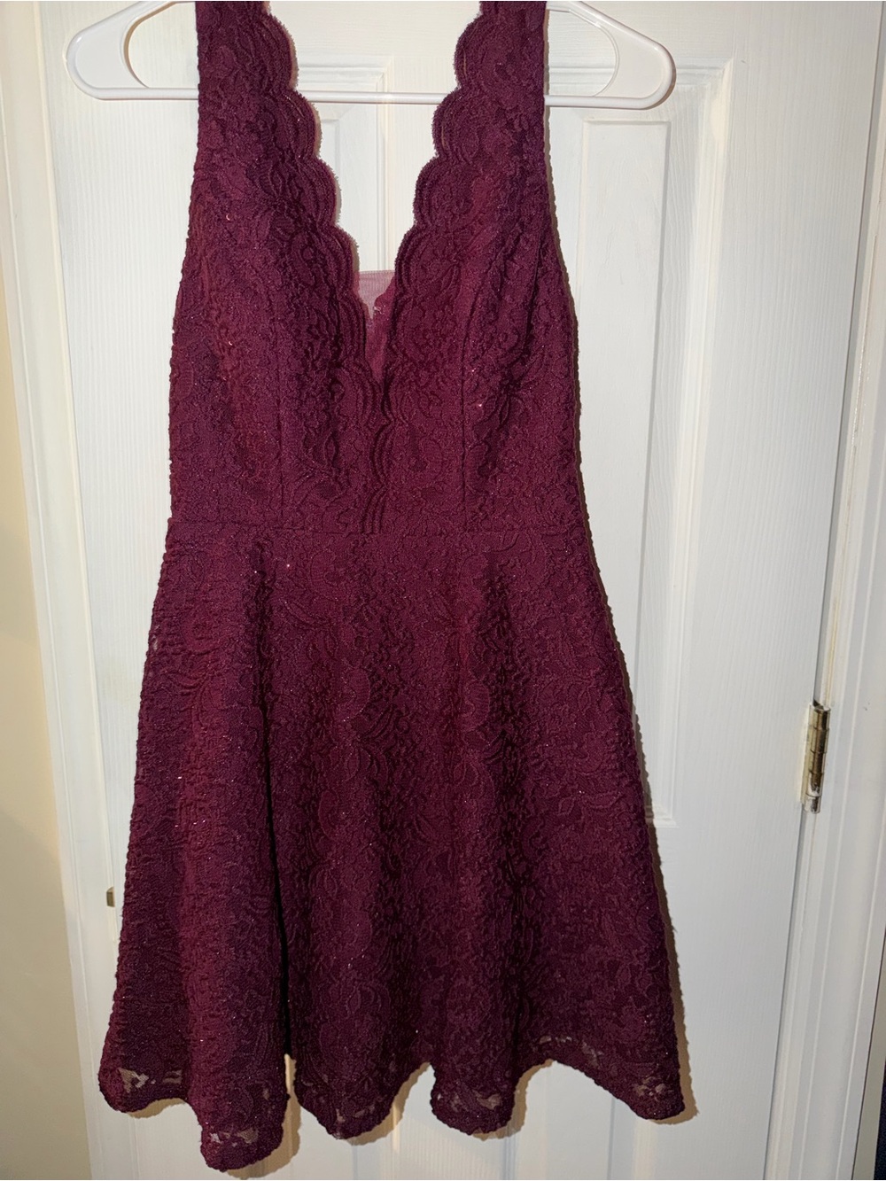 Deep Burgundy Lace V-Neck Mini Dress